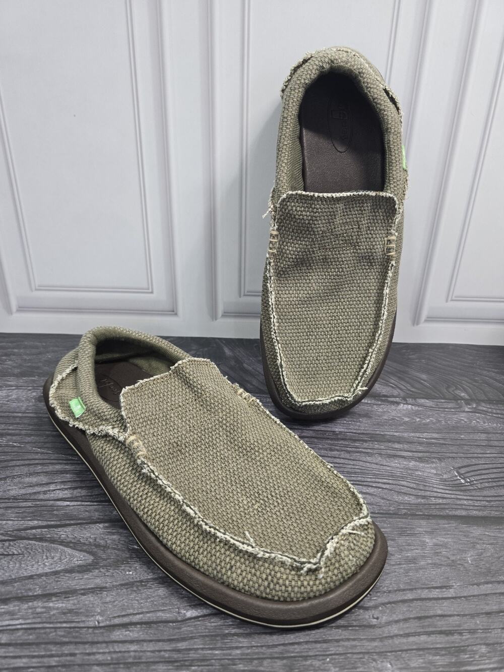 Sanuk Chiba Men's Size 9 Slip On Loafers Sidewalk Surfer Olive Drab Green